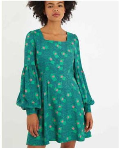 Lilac Rose Louche Bindy Bauhaus Abstract Long Sleeve Mini Dress 10 - Green