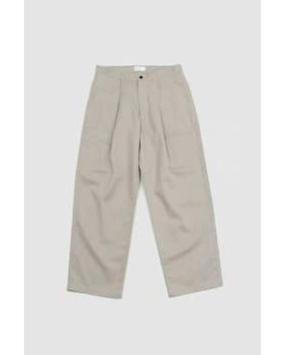 Still By Hand Linen Mixed Baker Pants Taupe - White
