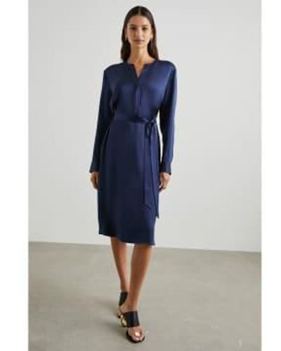 Rails Navy Nelle Satin Style Dress With Belt - Blu