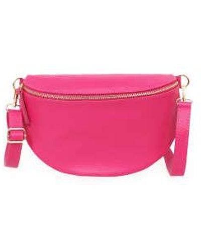 MSH Italian Leather Large Half Moon Crossbody Bag Pink Black/ Pink/black