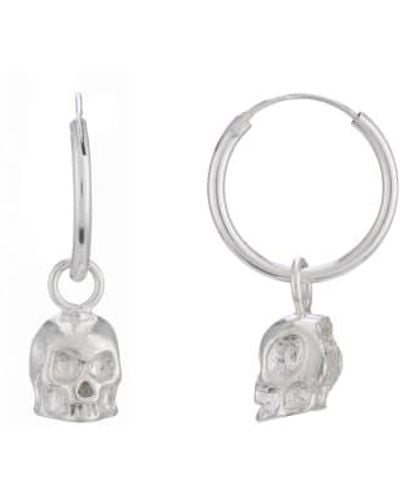 silver jewellery 925 Small Bird Skull Hoop Earrings 1.5 Cm - White