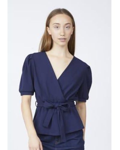 Sisters Point Nasa Puff Sleeve Blouse Navy Xs - Blue