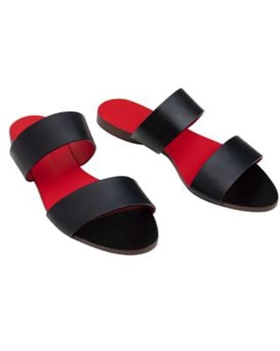 La Portegna Alejandra & Black Sandals Leather - Red