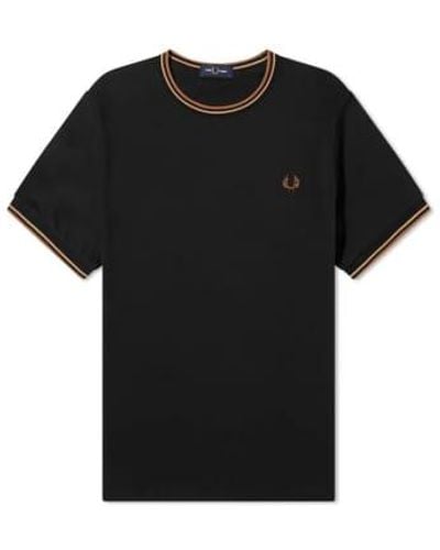 Fred Perry Twin specped t -shar & warm stone - Schwarz