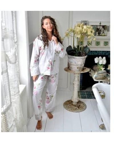 Powell Craft Pyjamas à imprimé floral rose et vison vert - Gris
