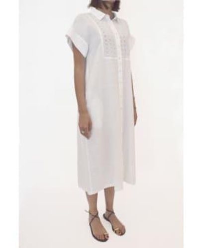 120% Lino Chest Detail Short Sleeve Midi Dress Size: 10, Col: 10 - White