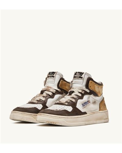 Autry Super Vintage Mid Sneaker In Brown And Honey Color Leather - Neutro