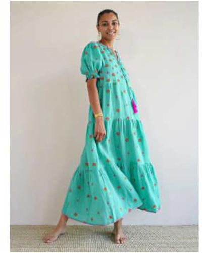 Nimo With Love Flaming Katy Dress Lotus Embroidery - Blu