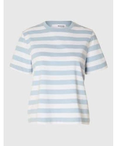 SELECTED Short Sleeved Striped Boxy Tee Cashmere White - Blu