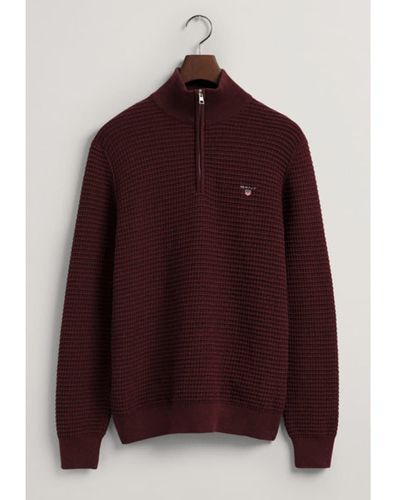 GANT Borgoña Melange algodón Textura Medio Zip suéter - Morado