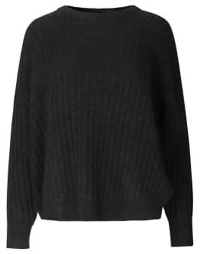 Second Female Brooky Knit Open Back O-neck Sweater - Black