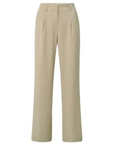 Yaya Woven Wide Leg Trousers With Side Pocket, Zip Fly And Pleats - Natural