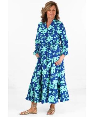 MSH Tropical Floral Print Shirt Dress - Blue