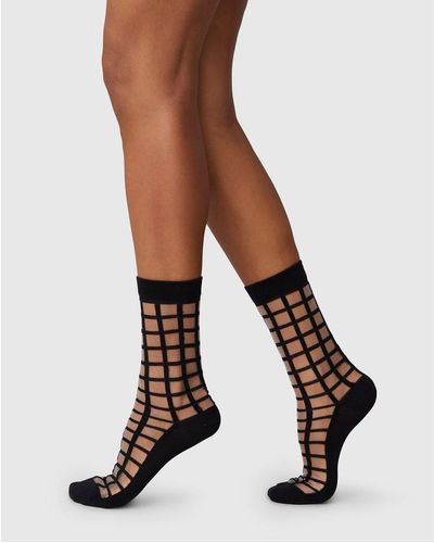 Swedish Stockings Alicia Grid Socks Black