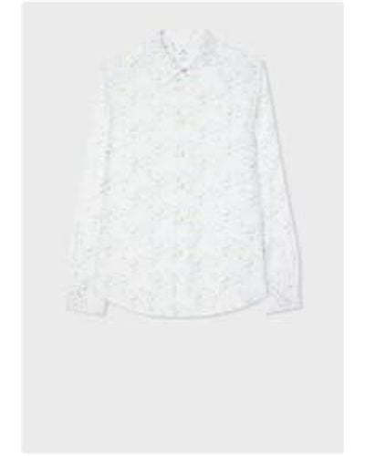 Paul Smith Leaf Print Tailored Fit Shirt Col 01 Size Xxl - Bianco