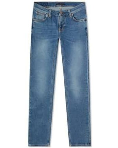 Nudie Jeans Terry apretada profundidad abierta L32 - Azul