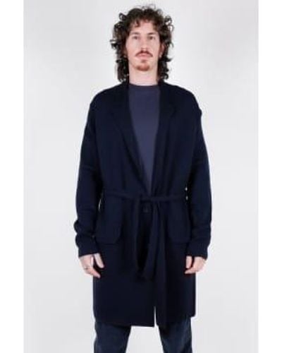 Hannes Roether Long Button Up Knitted Cardigan Navy Large - Blue