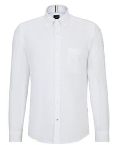 BOSS Roan Slim Fit Oxford Cotton Shirt With Button Down Collar 50509221 100 S - White
