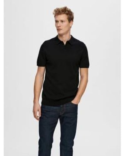SELECTED Berg Ss Knit Polo In - Nero