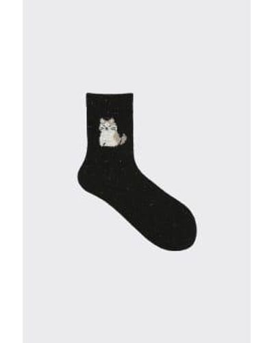 Tabio Wool Cat Low Crew Socks - Nero