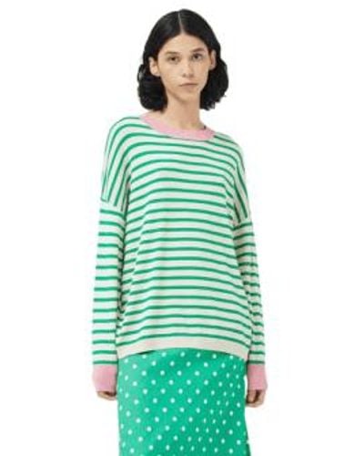 Compañía Fantástica Long Sleeve Top In And White Stripes - Verde