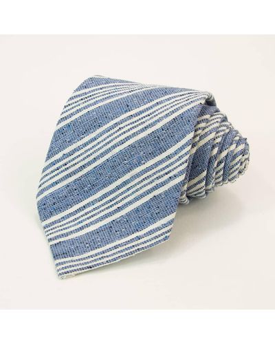 40 Colori Blue Multi Pin Striped Silk Linen And Cotton Blend Tie