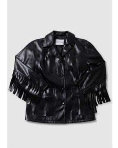 Stand Studio S Sienna Faux Leather Fringed Jacket - Black
