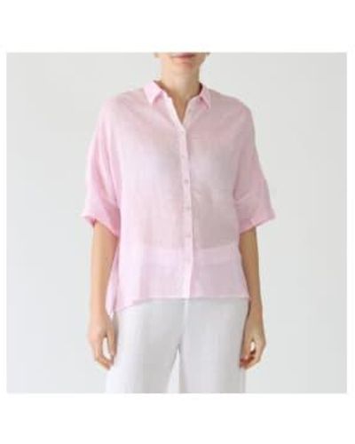 120% Lino Collared Short Sleeve Crop Shirt Size: 12, Col: Quartz 12 - Pink