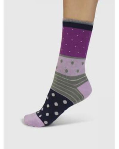Thought Spw898 ronl spot and stripe bamboo toble calcetines en pink - Morado