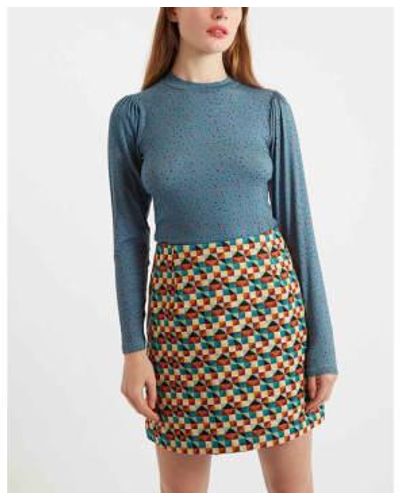 Louche London Aubin Mini Skirt Geo Jacquard 16 - Blue