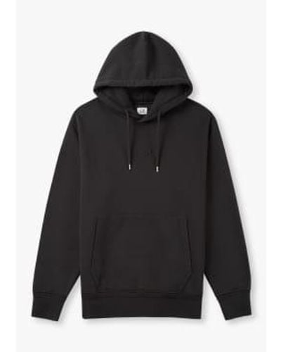 C.P. Company Herren baumwolldiagonale fleece logo hoodie in schwarz
