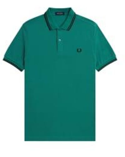 Fred Perry Slim Fit Twin Tiped Polo Deep Mint / Black / Black - Vert