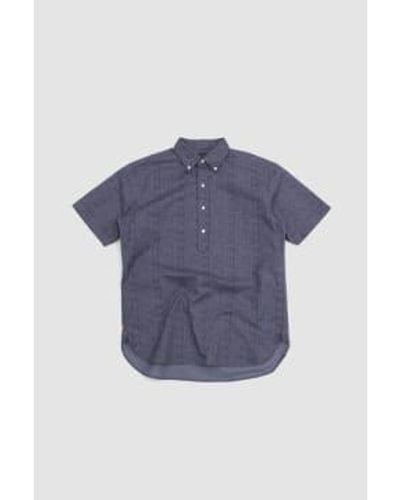 Beams Plus B.d. pullover oxford print shirt - Bleu