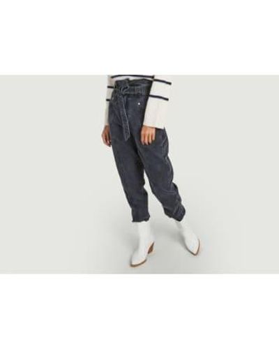 Suncoo Reino mom jeans gewaschen graue schwarze krawatte taille - Blau