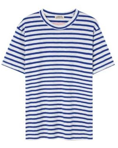 Loreak Mendian Camiseta stripe arraun blanco/tinta - Azul