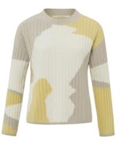 Yaya Jacquard Sweater With Crewneck Long Sleeves And Rib Details Parsnip Yellow Dessin - Giallo