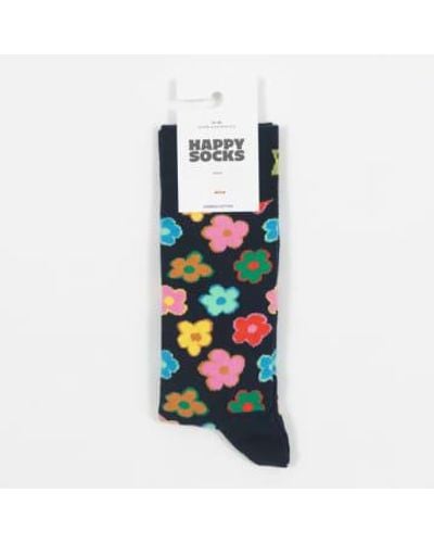 Happy Socks Chaussettes fleurs en marine et multiples - Blanc