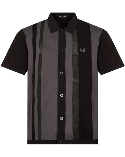 Fred Perry Black Striped Knitted Shirt - Nero