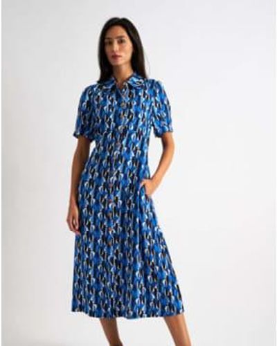 Louche London Wanda Shirt Dress Mid Century Retro Print 8 - Blue