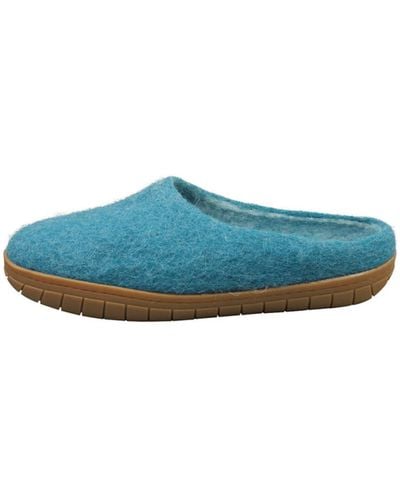 Egos Hand-made Sea Blue Felted Wool Slippers With Rubber Soles