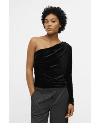 Object Bianca Velour One Shoulder Top - Nero
