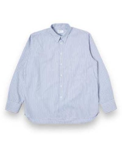Universal Works Square Pocket Shirt 30677 Busy Stripe Cotton /navy M - Blue