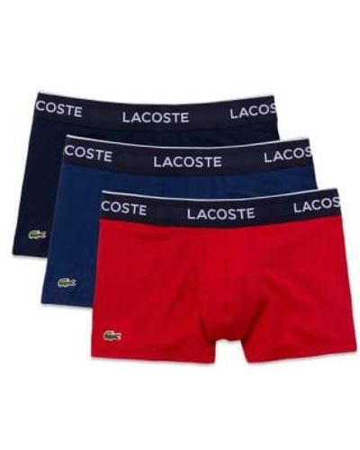 Lacoste Pack 3 calzoncillos algodón elástico rojo azul marino