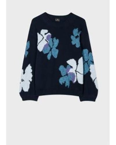 Paul Smith Mohair Blend Marsh Marigold Printed Sweater Small - Blue