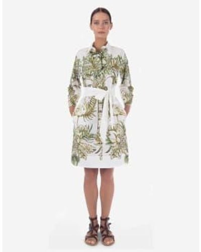 Sara Roka Elenat B Jungle Print Crop Sleeve Midi Dress With Belt Col - Bianco