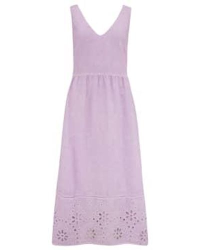 120% Lino Sleeveless Dress With Embroidery Lilac 18 - Purple