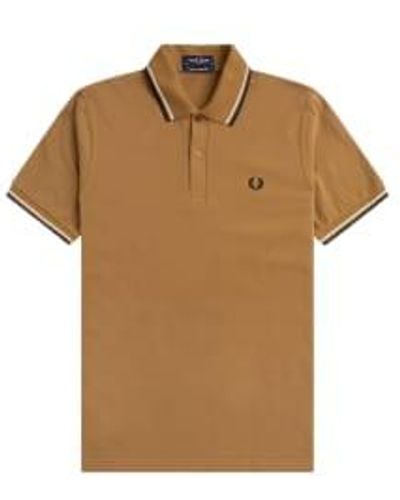 Fred Perry Reissues Original Twin Tipped Polo Dark Caramel / Ecru Navy 40 - Brown