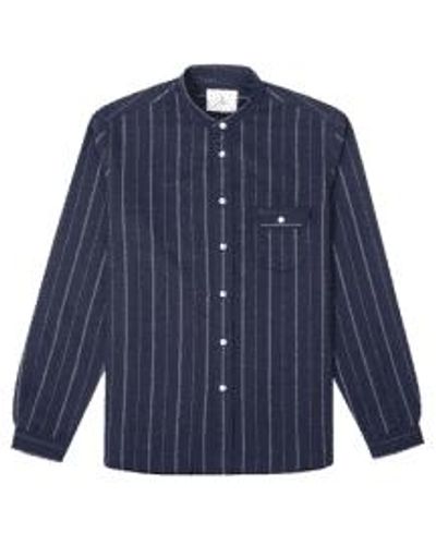 La Paz Viera Collarless Shirt In Dark Stripes From - Blu