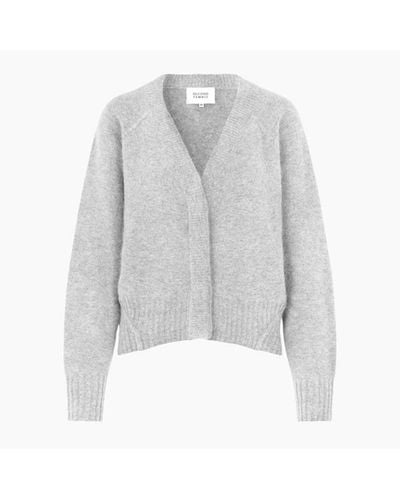 Second Female Brook Knit Grey Melange Reverse Boxy Cardigan - Gris