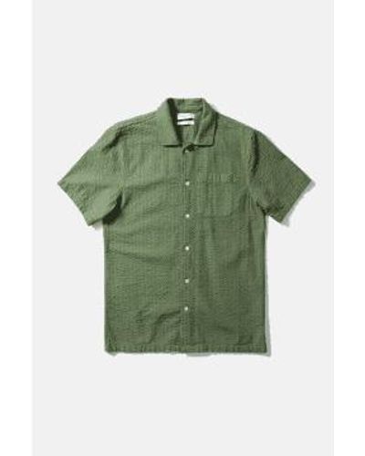 Edmmond Studios Khaki Short Sleeve Seersucker Shirt S - Green
